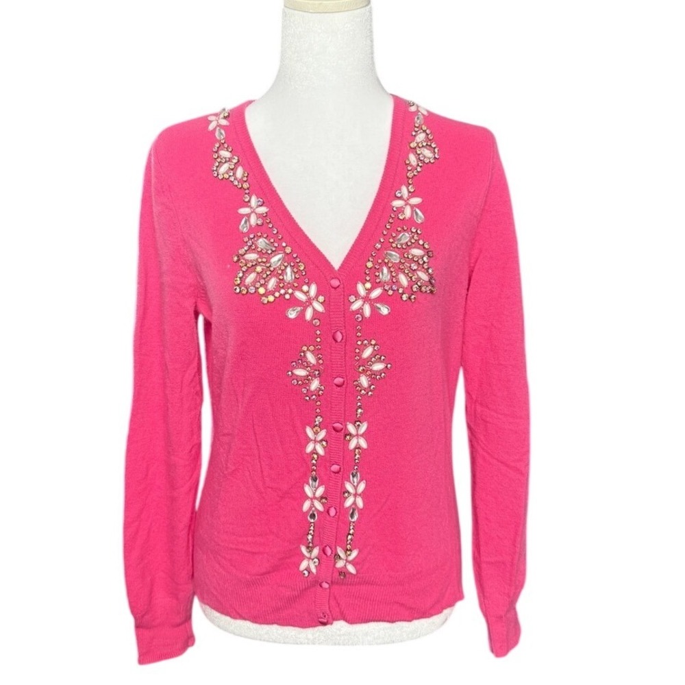 Bloomingdale's Pink Beaded Vintage 100% Cashmere Cardigan M Avant Garde Y2K Glam